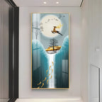Elegant nature-inspired deer artwork acrylic wall painting with moonlight and flowing water design