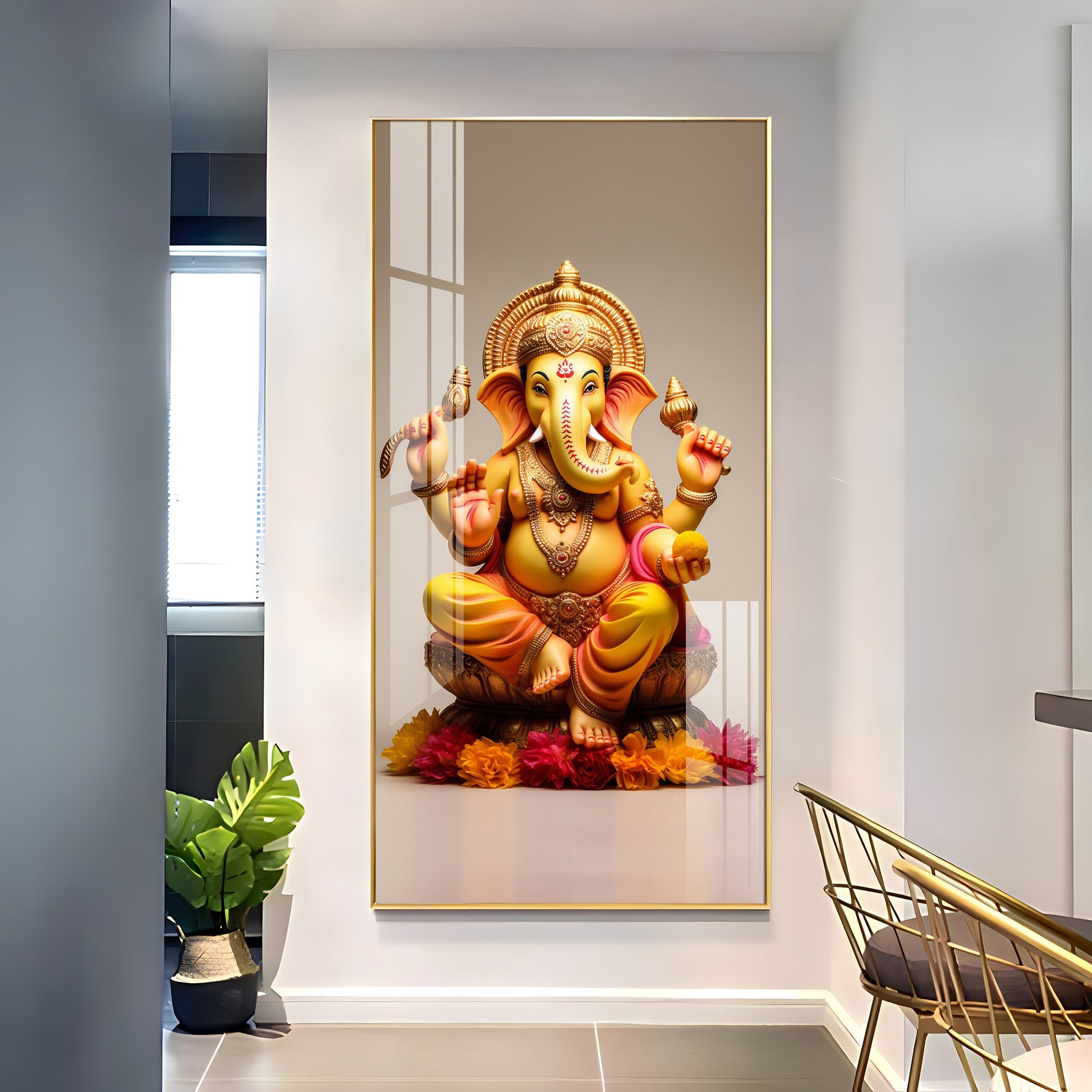 Elegant Ganpati Bappa modern design acrylic wall painting for living room and entrance wall