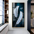 Elegant feather and butterfly modern art acrylic wall painting for stylish living room decor
