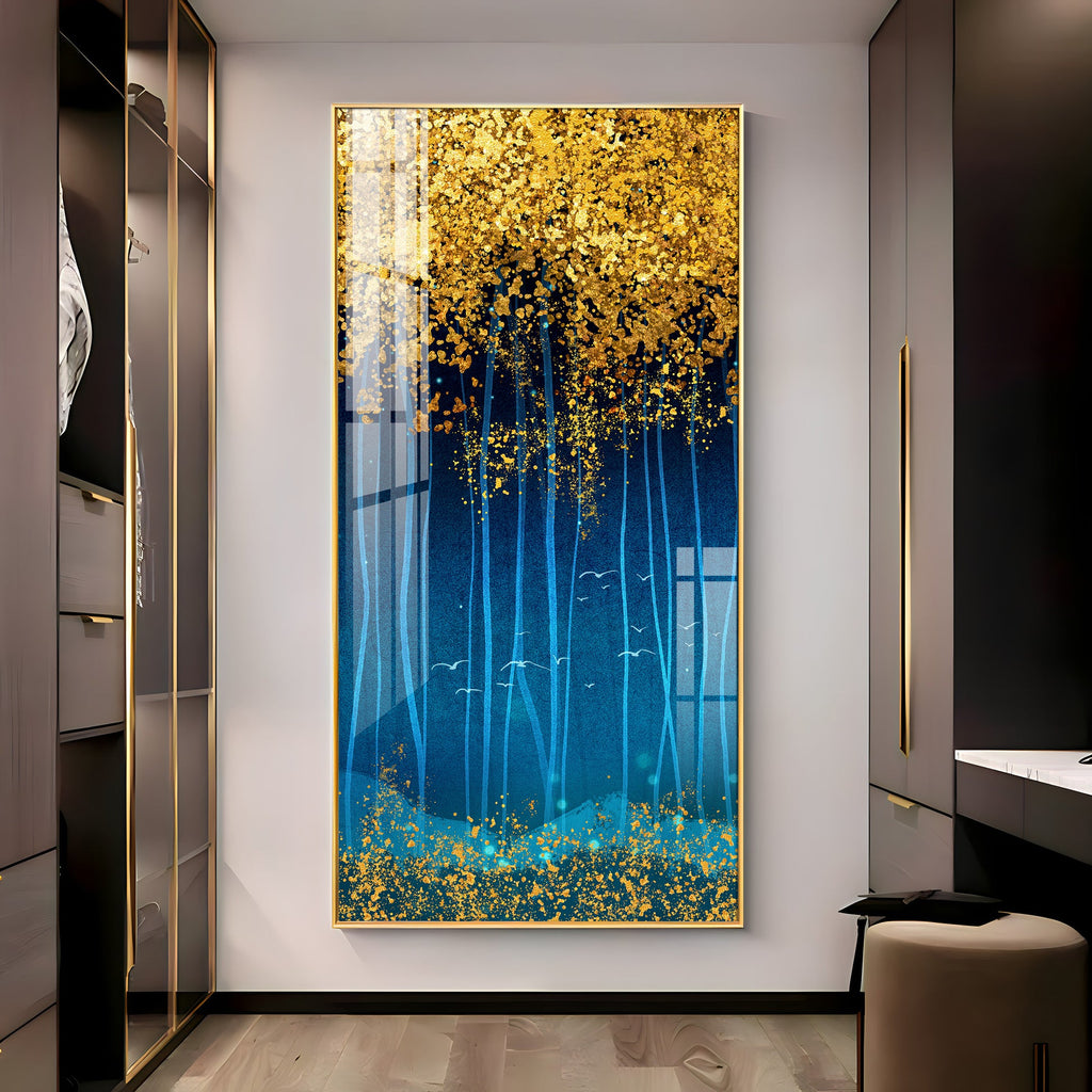 Luxury golden abstract forest design modern art acrylic wall painting for elegant home decor