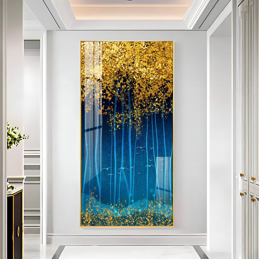Luxury golden abstract forest design modern art acrylic wall painting for elegant home decor