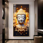 Peaceful Buddha head with radiant floral background acrylic wall painting for zen and relaxation decor