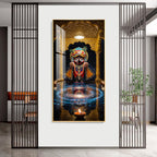 Lord Jagannath divine darbar with temple arch and diya acrylic wall painting for spiritual home decor