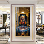 Lord Jagannath divine darbar with temple arch and diya acrylic wall painting for spiritual home decor