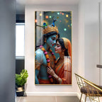 Lord Krishna and Radha intimate devotional artwork elegant acrylic wall painting for living room and bedroom