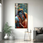 Lord Krishna and Radha intimate devotional artwork elegant acrylic wall painting for living room and bedroom