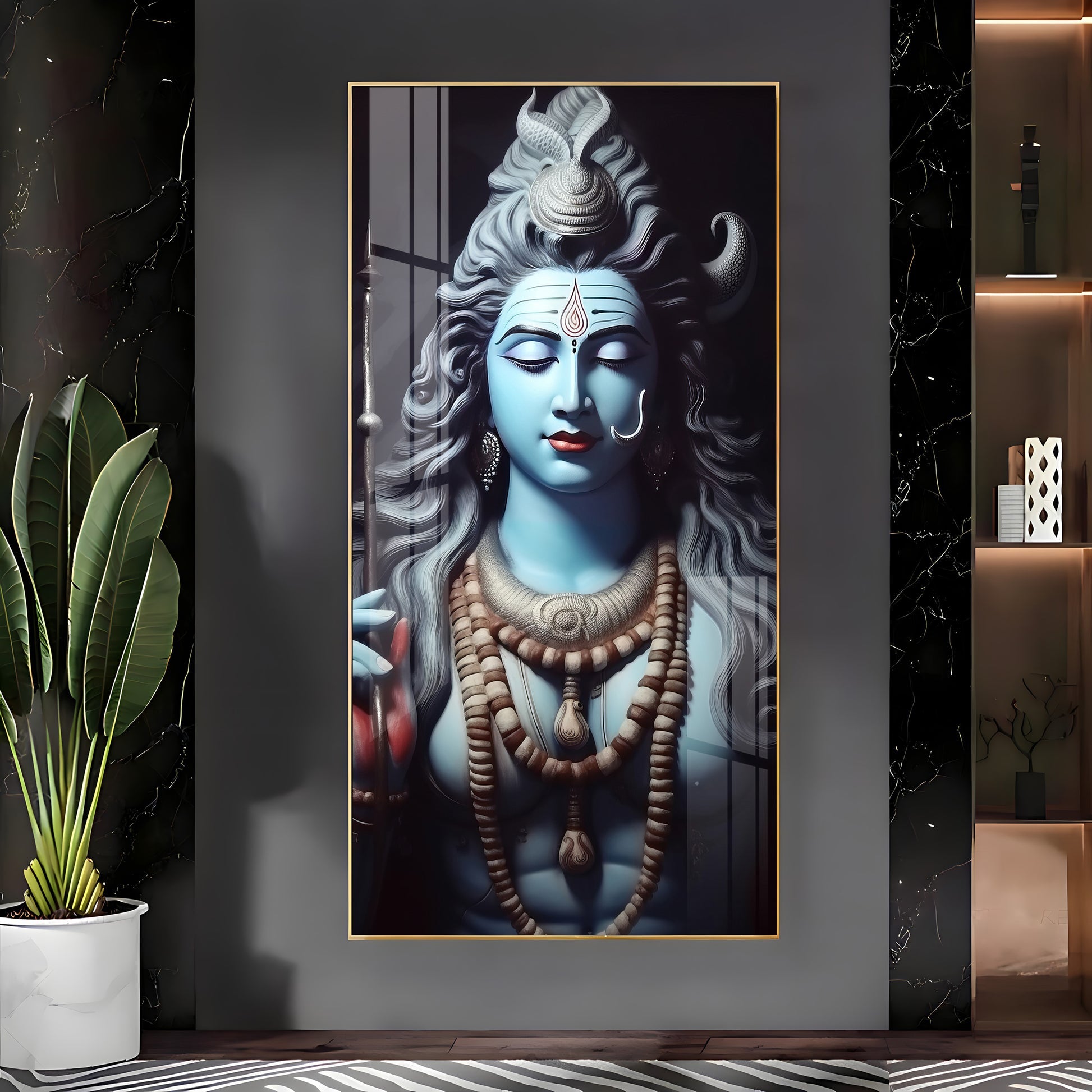Lord Shiva blessing form with serene expression acrylic wall painting for pooja room and meditation space