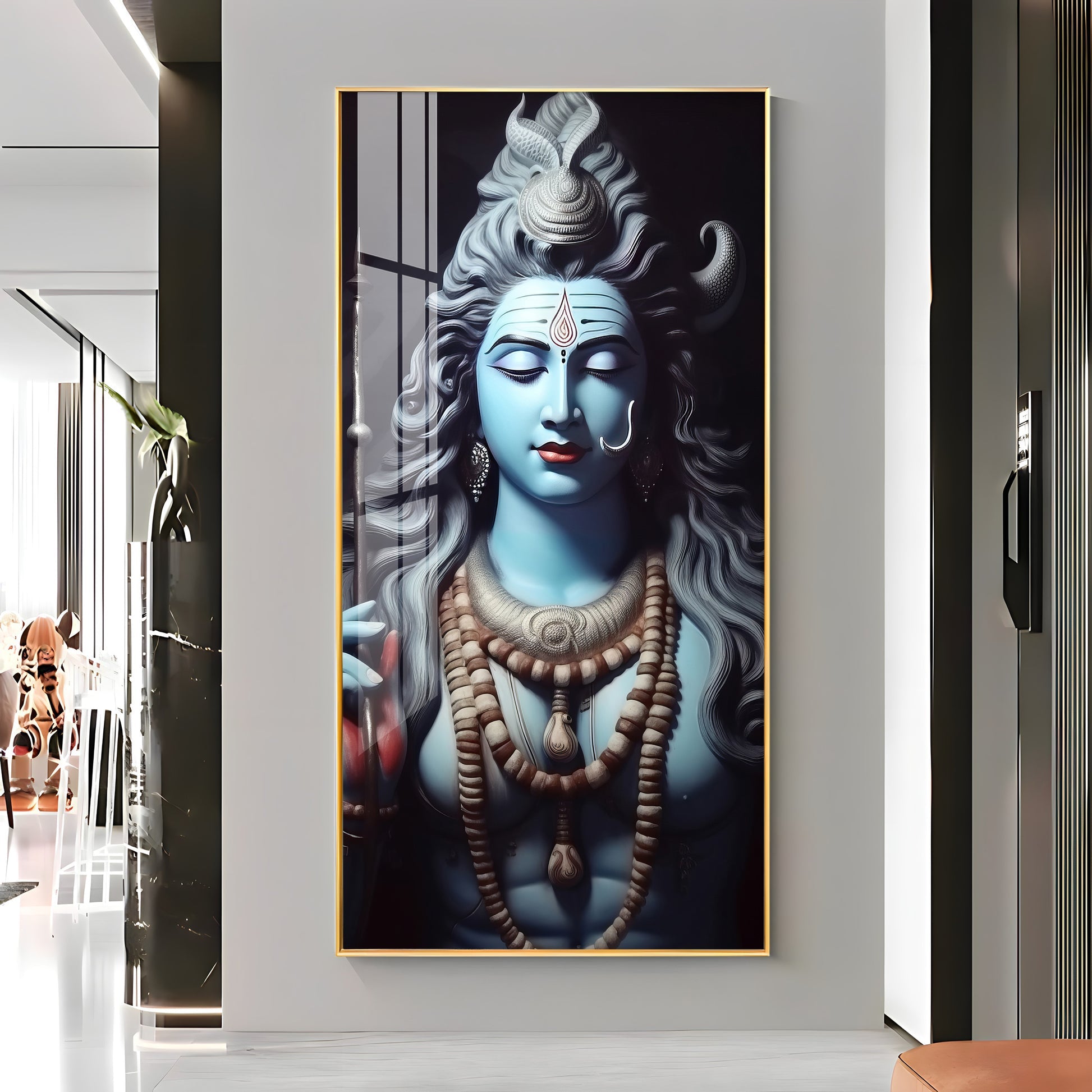 Lord Shiva blessing form with serene expression acrylic wall painting for pooja room and meditation space