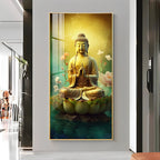 Lord Buddha peaceful meditation art with floral elements acrylic wall painting for luxury wall decor