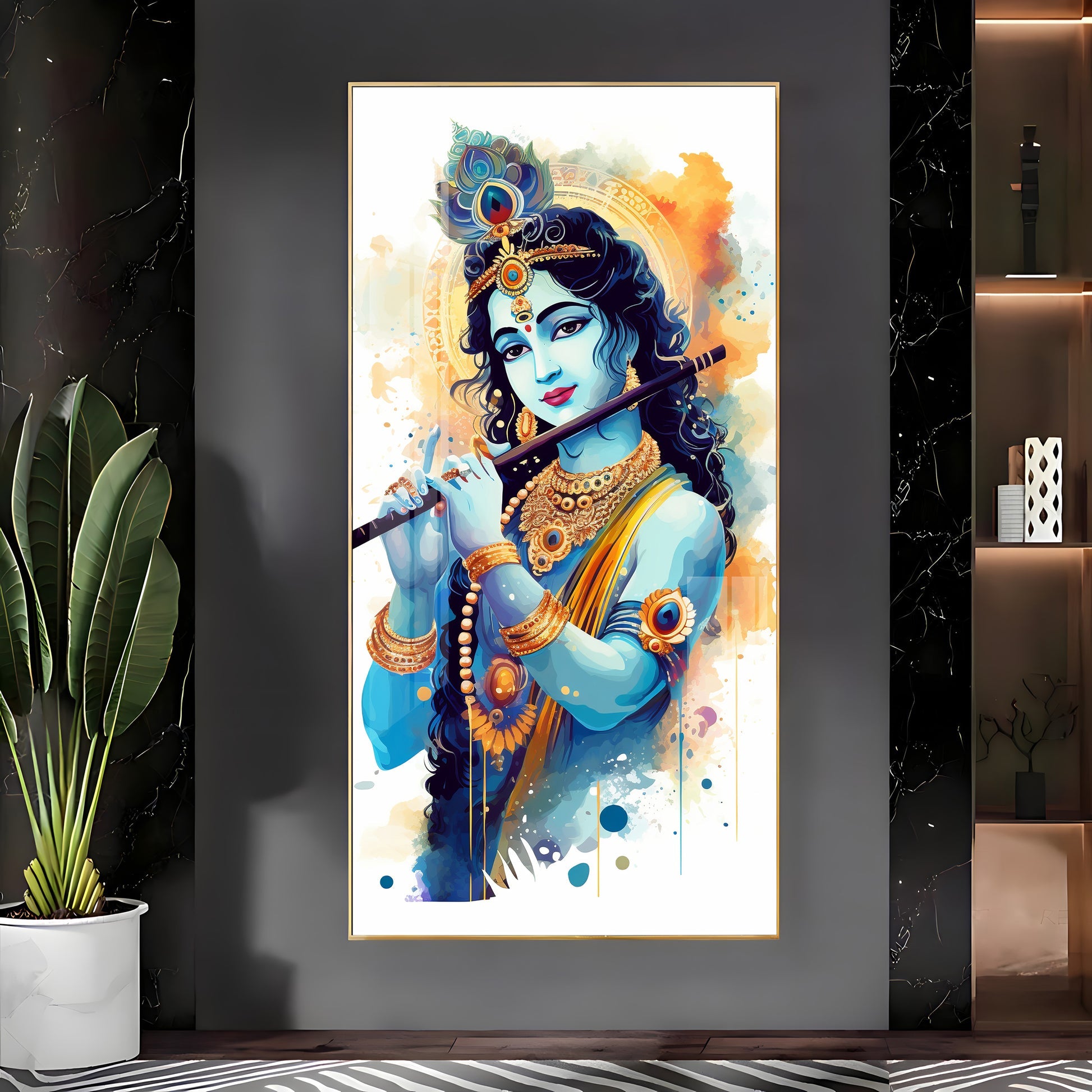 Lord Krishna Stylish Colorful Portrait Acrylic Wall Painting for Home Decoration