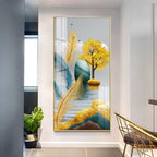 Elegant Feather and Tree Design Acrylic Wall Painting for Living Room Interior