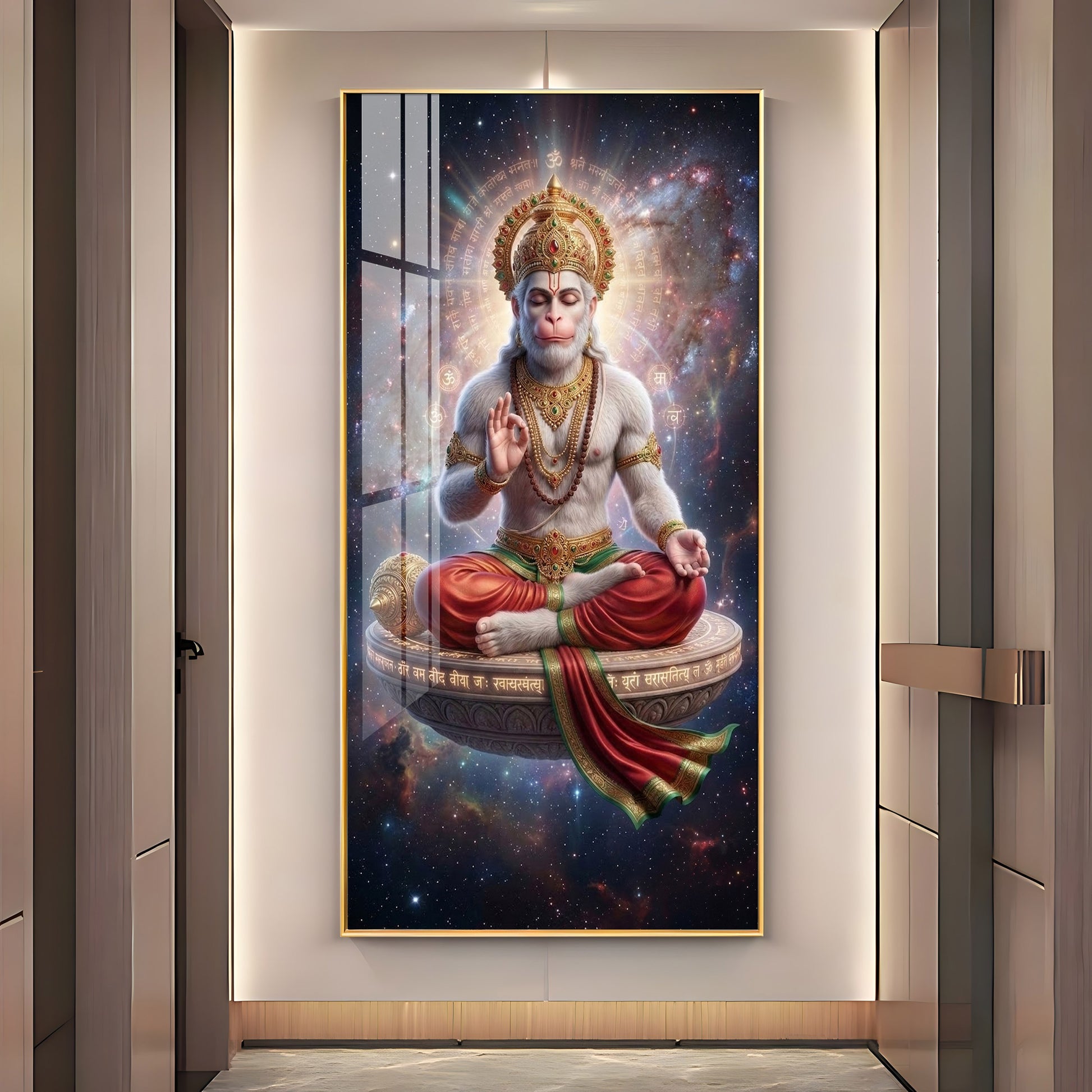Divine Lord Hanuman Meditation Acrylic Wall Painting for Spiritual Home Decor