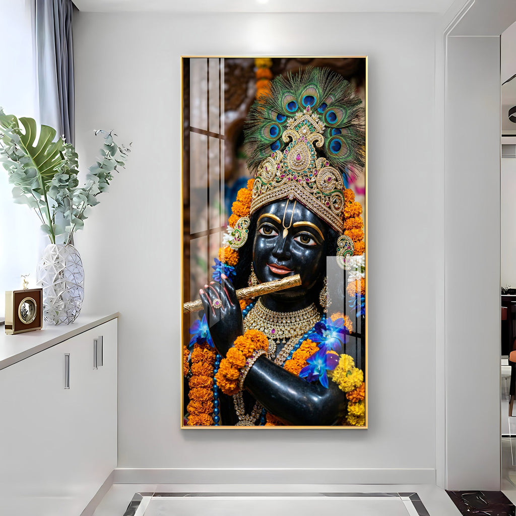 Beautiful Krishna Peacock Crown Acrylic Wall Painting for Elegant Interiors