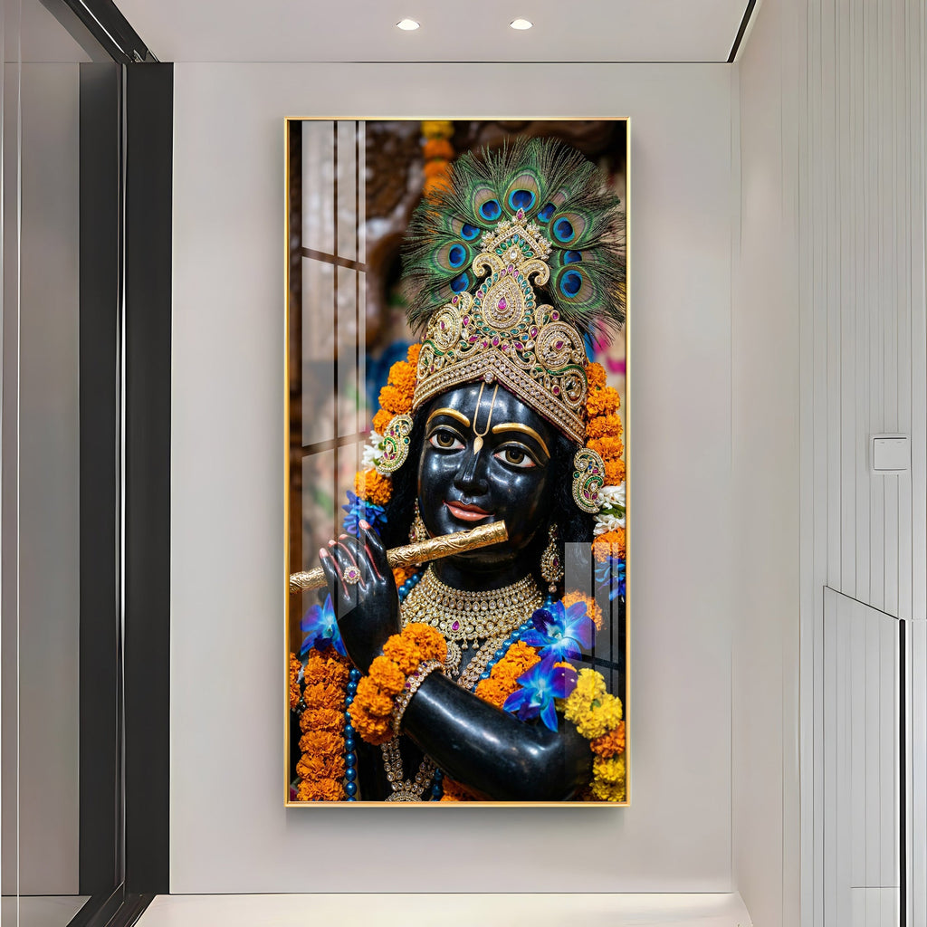 Beautiful Krishna Peacock Crown Acrylic Wall Painting for Elegant Interiors