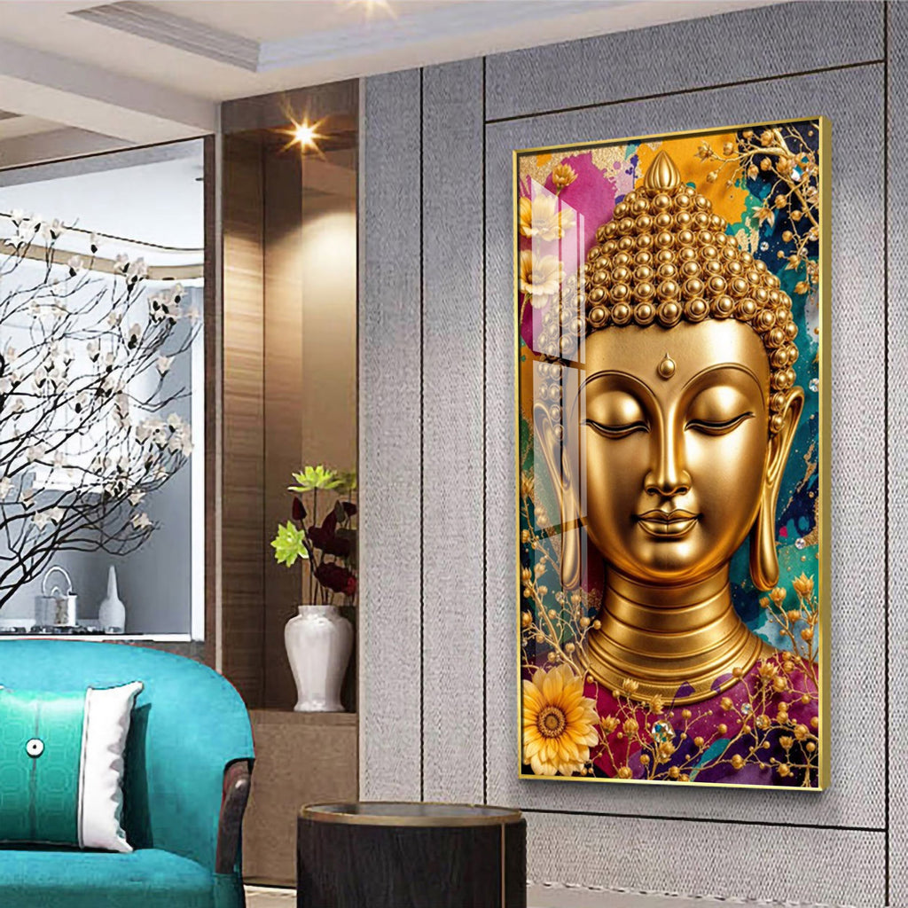 Spiritual Golden Buddha Acrylic Wall Painting for Meditation Spaces