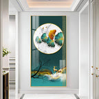 Luxury Teal and Gold Nature Acrylic Wall Painting with Deer Motif for Stylish Decor