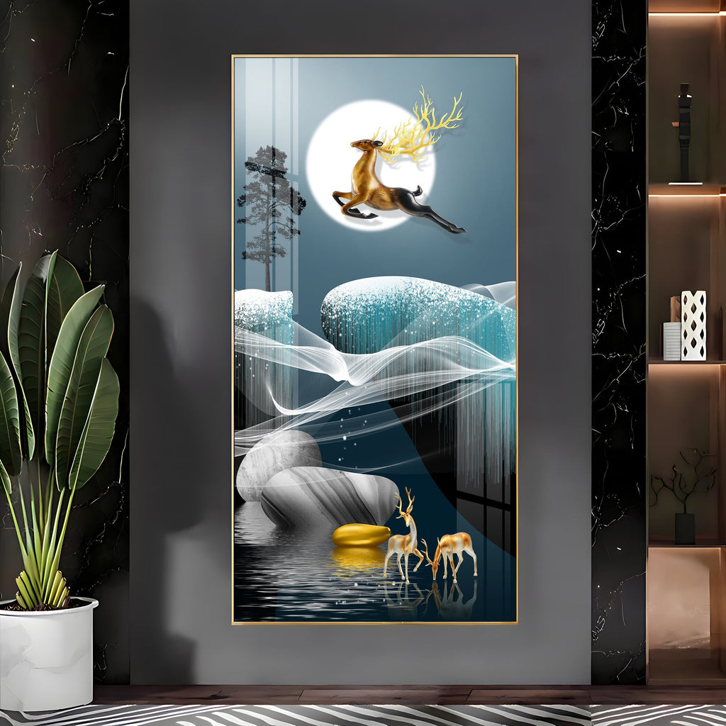 Dreamy Night Scene with Deer Acrylic Wall Painting for Stylish Living Spaces