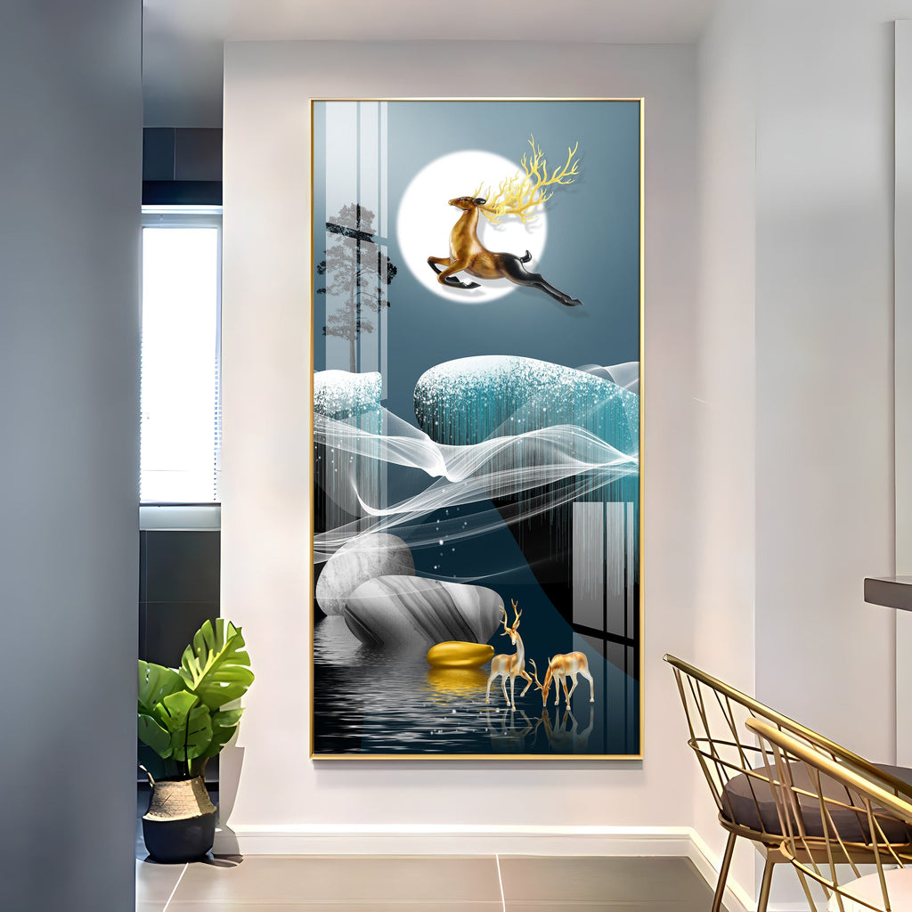 Dreamy Night Scene with Deer Acrylic Wall Painting for Stylish Living Spaces