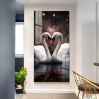 Elegant White Swan Couple Acrylic Wall Painting with Water Reflection Design