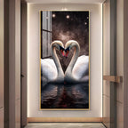 Elegant White Swan Couple Acrylic Wall Painting with Water Reflection Design