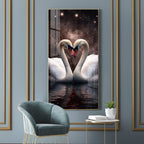 Elegant White Swan Couple Acrylic Wall Painting with Water Reflection Design