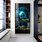 Modern Fantasy Deer Acrylic Wall Painting with Glowing Galaxy Effect and Artistic Golden Finish