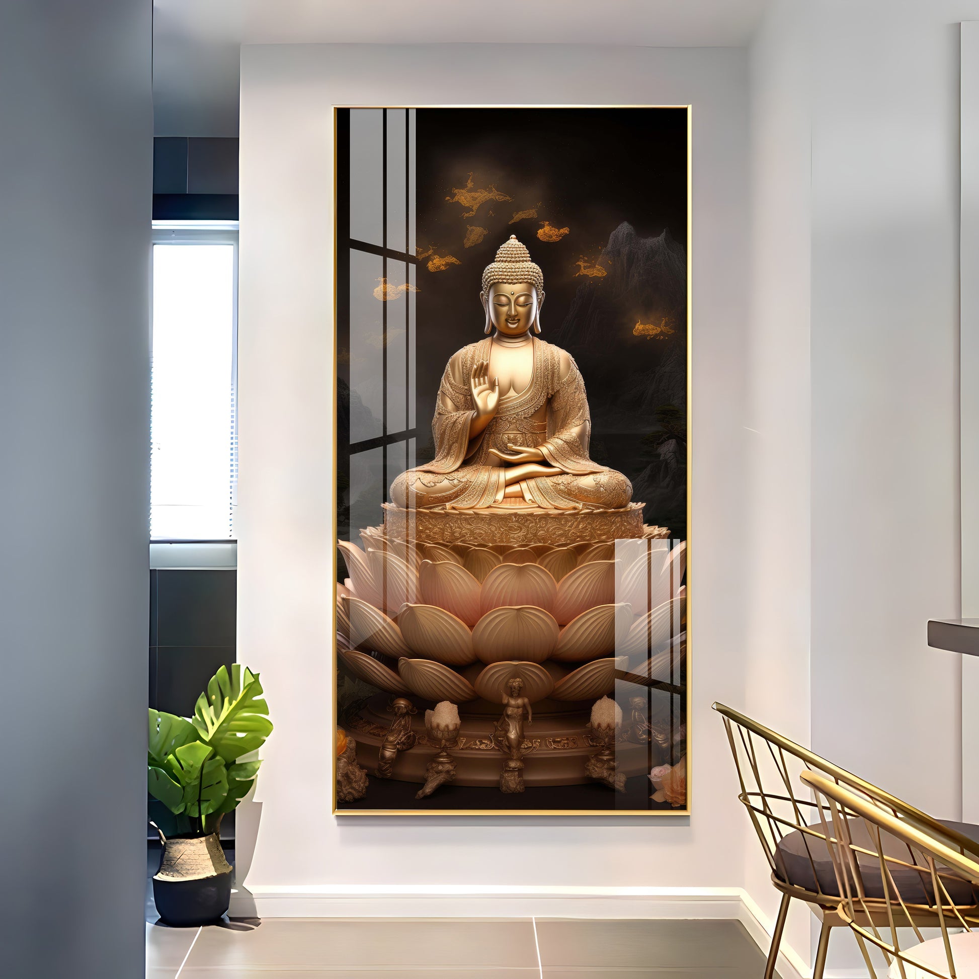 Peaceful Meditation Buddha Wall Painting with Lotus Base Design