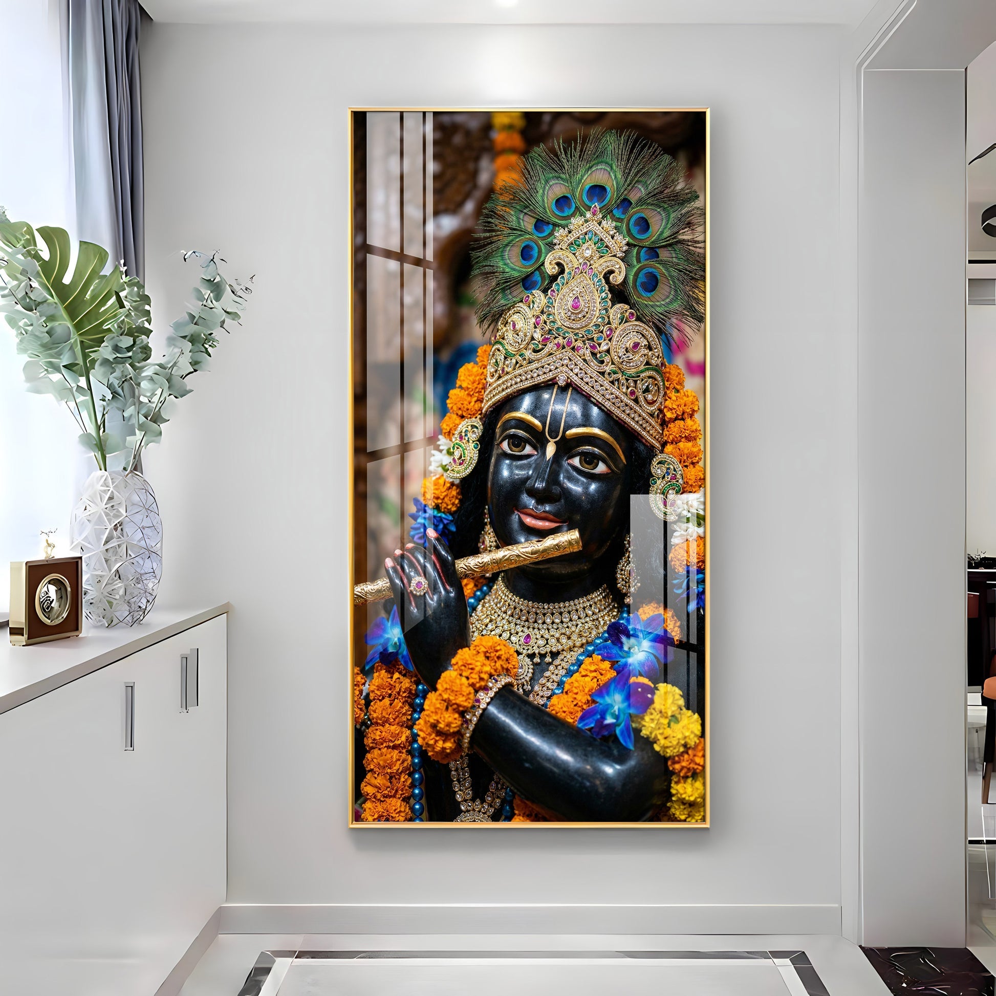 Elegant Spiritual Acrylic Wall Painting of Lord Krishna for Peaceful Interiors