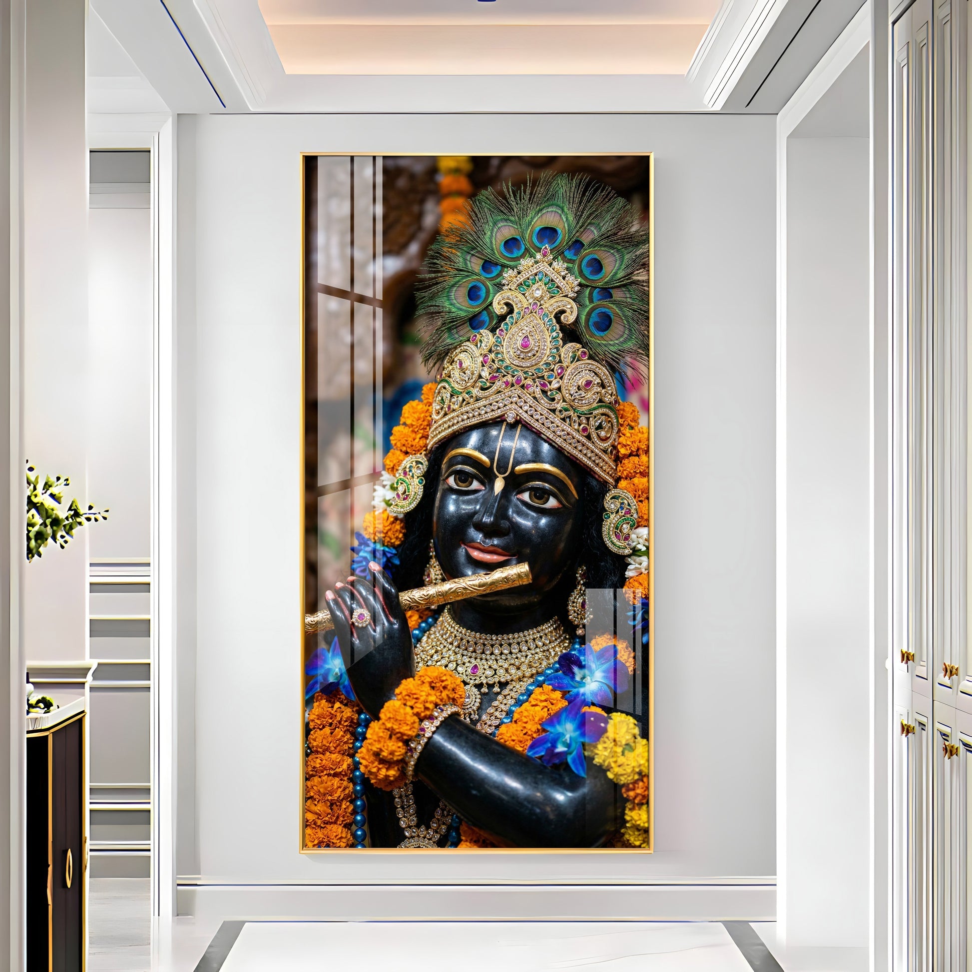 Elegant Spiritual Acrylic Wall Painting of Lord Krishna for Peaceful Interiors