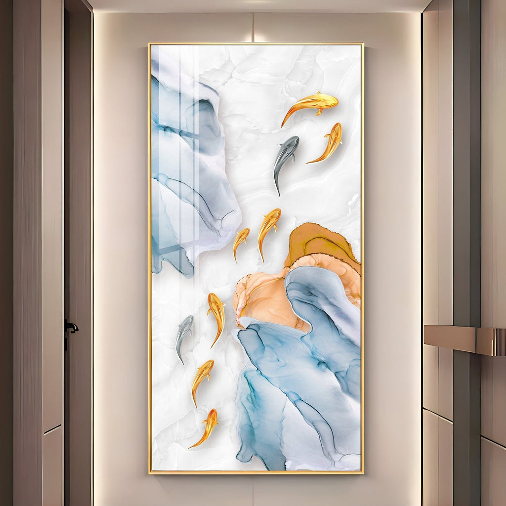 Premium Artistic Acrylic Wall Painting with Marble Texture and Fish Theme