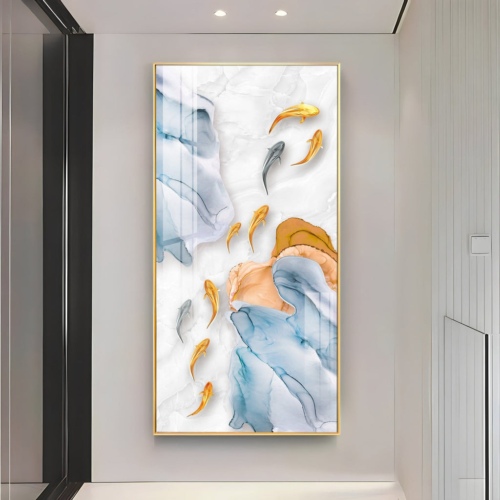 Premium Artistic Acrylic Wall Painting with Marble Texture and Fish Theme