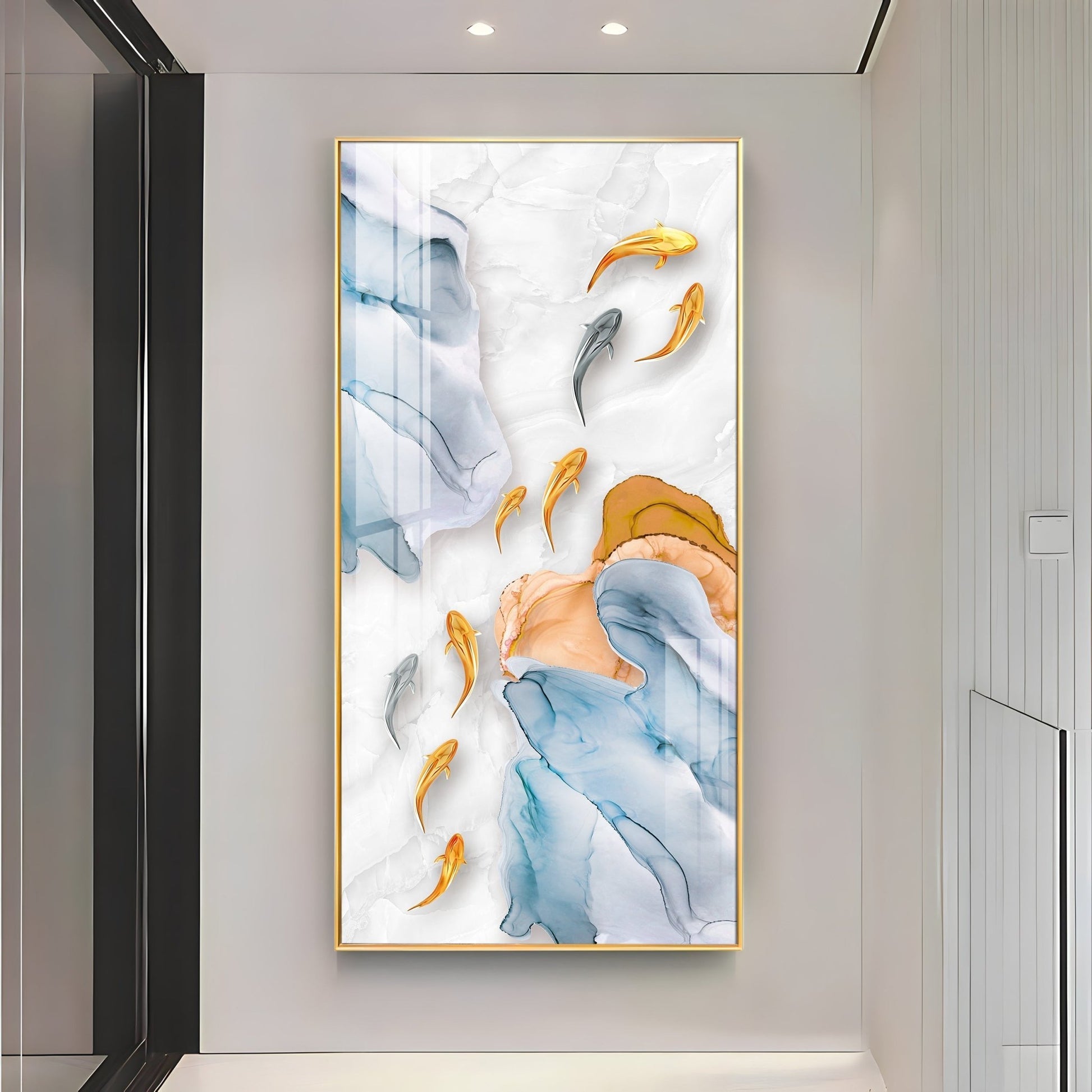 Premium Artistic Acrylic Wall Painting with Marble Texture and Fish Theme