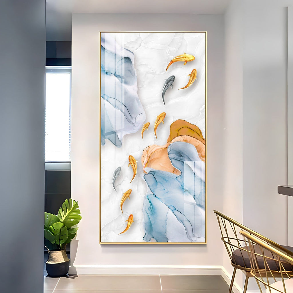 Premium Artistic Acrylic Wall Painting with Marble Texture and Fish Theme
