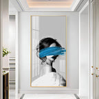 Elegant Black and White Acrylic Wall Painting with Artistic Face Concept