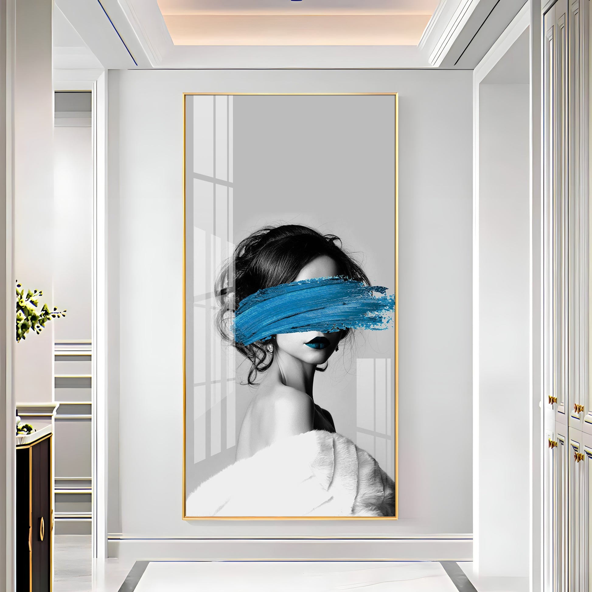 Elegant Black and White Acrylic Wall Painting with Artistic Face Concept