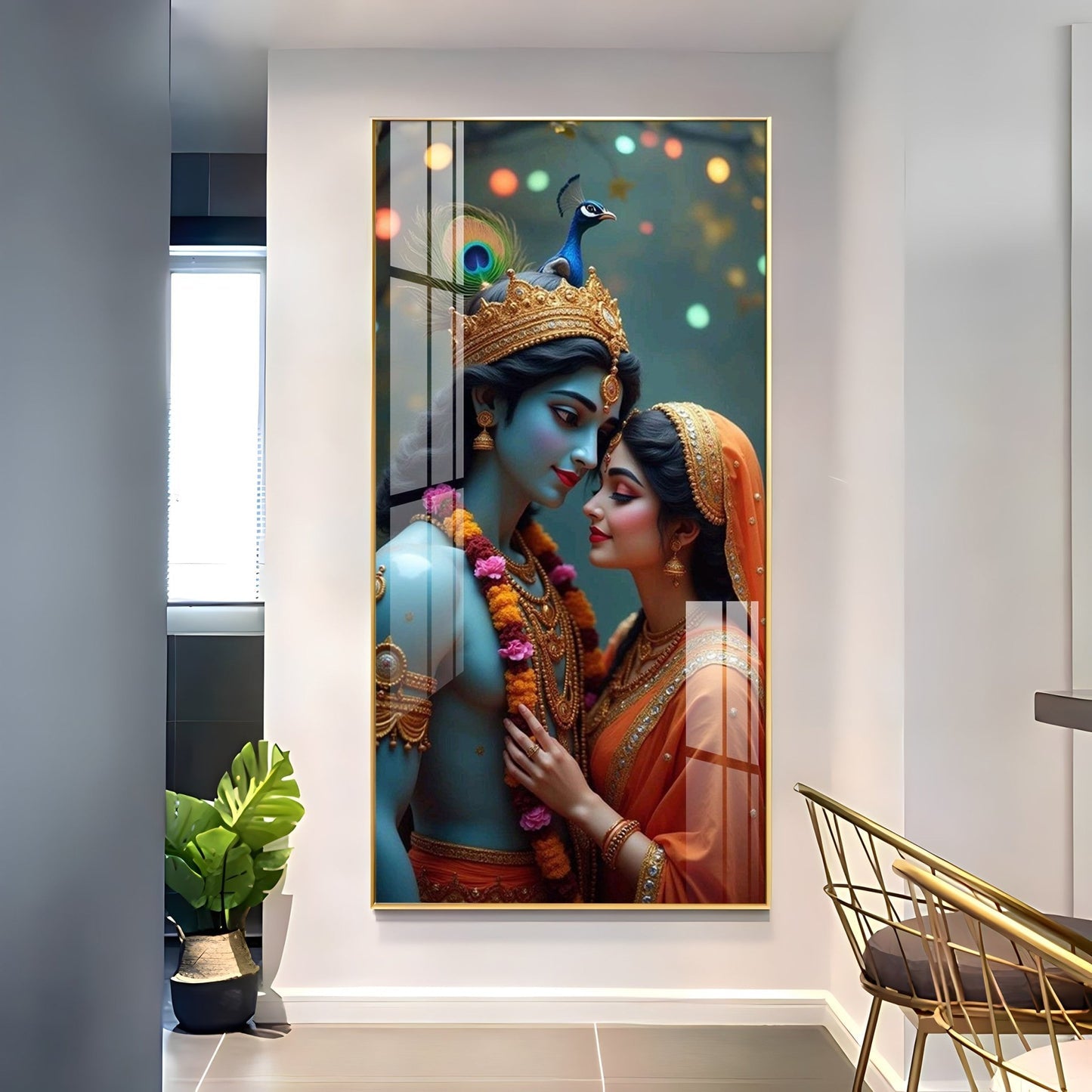 Premium Devotional Acrylic Wall Painting with Radha Krishna Design