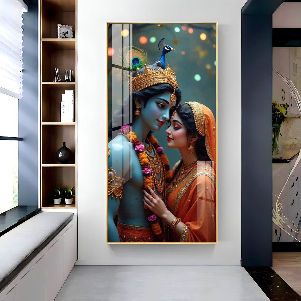 Premium Devotional Acrylic Wall Painting with Radha Krishna Design