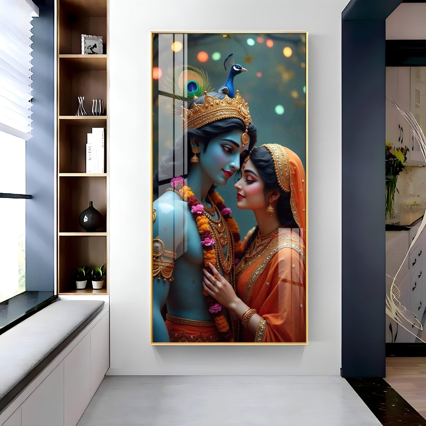 Premium Devotional Acrylic Wall Painting with Radha Krishna Design