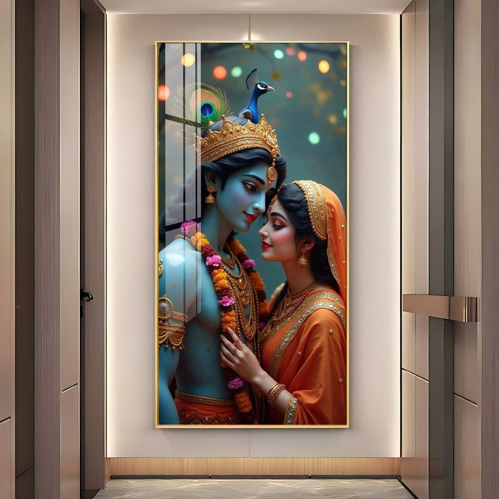 Premium Devotional Acrylic Wall Painting with Radha Krishna Design