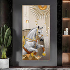 Royal White Horse Acrylic Wall Painting with Golden Sun Elegance