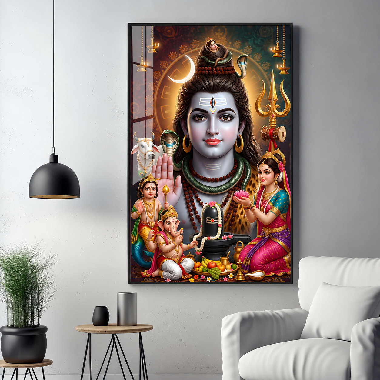 Traditional Shiv Parivar Acrylic Wall Art for Pooja Room Office Temple and Housewarming Gift