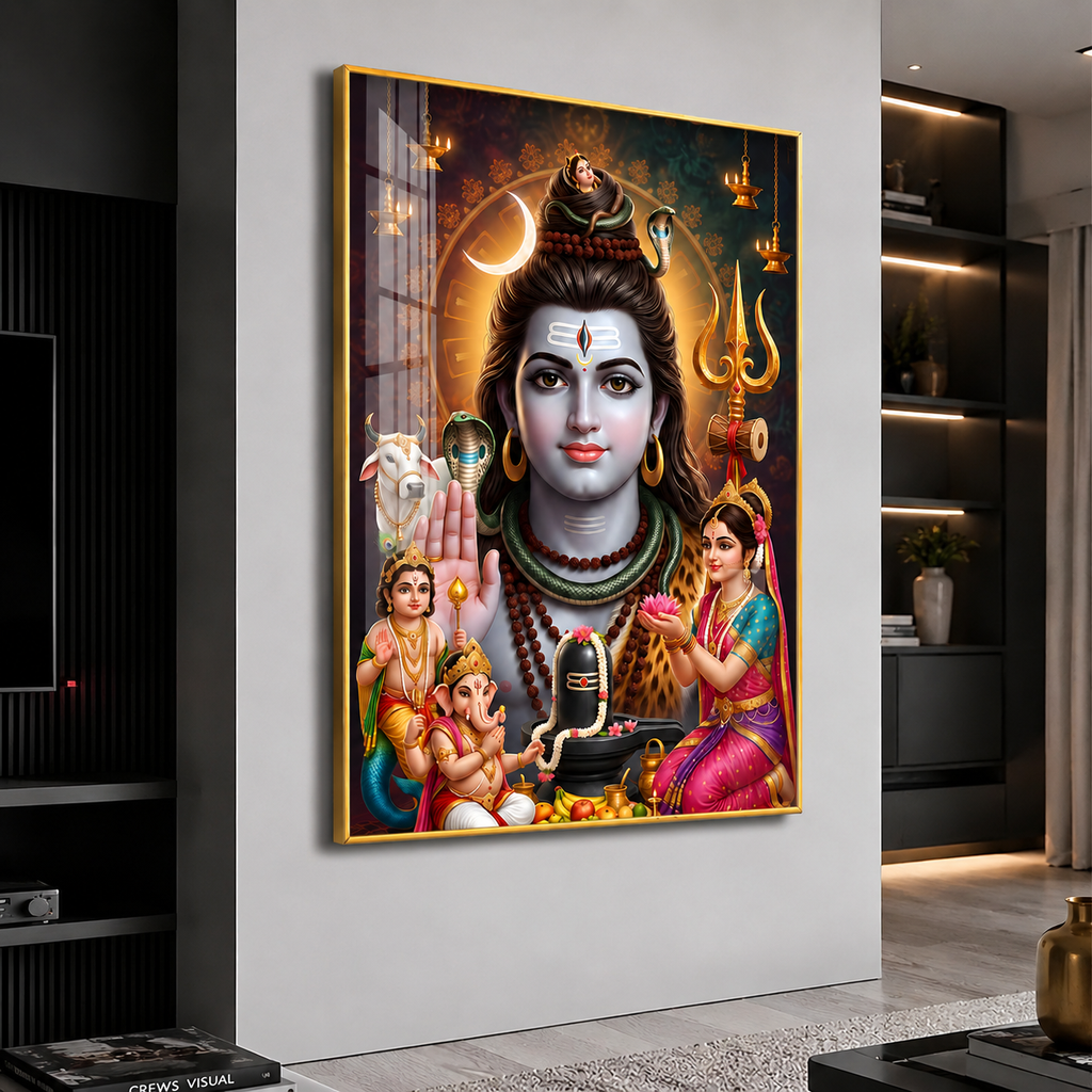 Traditional Shiv Parivar Acrylic Wall Art for Pooja Room Office Temple and Housewarming Gift