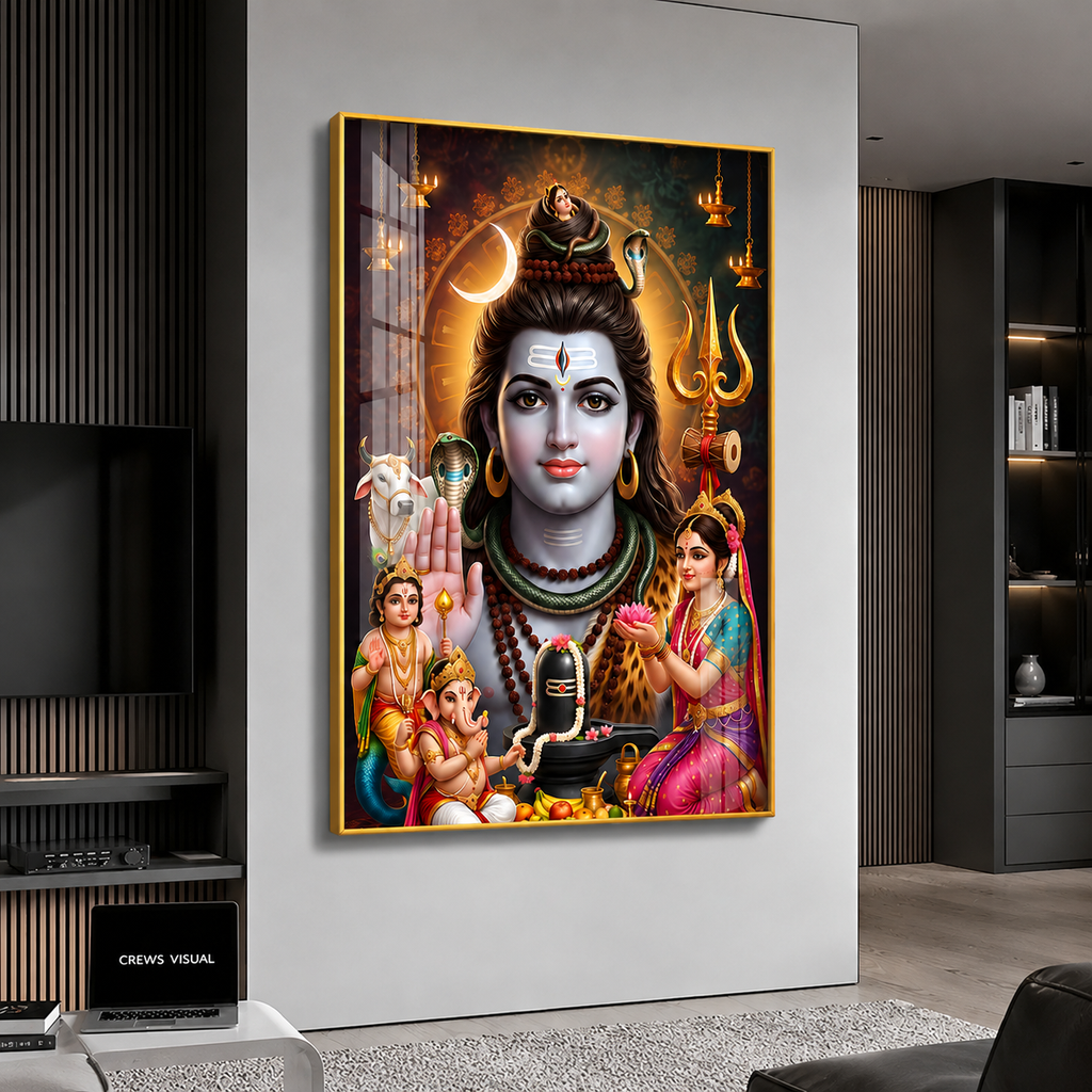 Traditional Shiv Parivar Acrylic Wall Art for Pooja Room Office Temple and Housewarming Gift