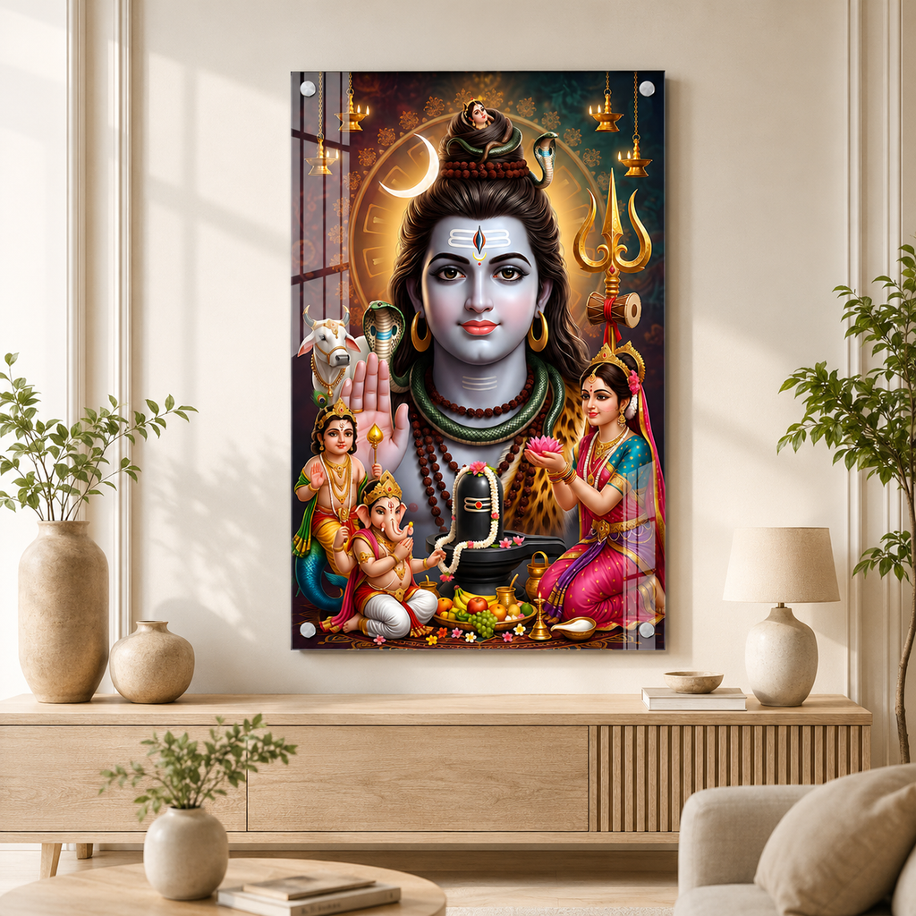 Traditional Shiv Parivar Acrylic Wall Art for Pooja Room Office Temple and Housewarming Gift