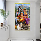 Divine Shiv Parivar Acrylic Wall Painting with Ganesha Nandi and Trishul
