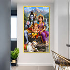 Divine Shiv Parivar Acrylic Wall Painting with Ganesha Nandi and Trishul