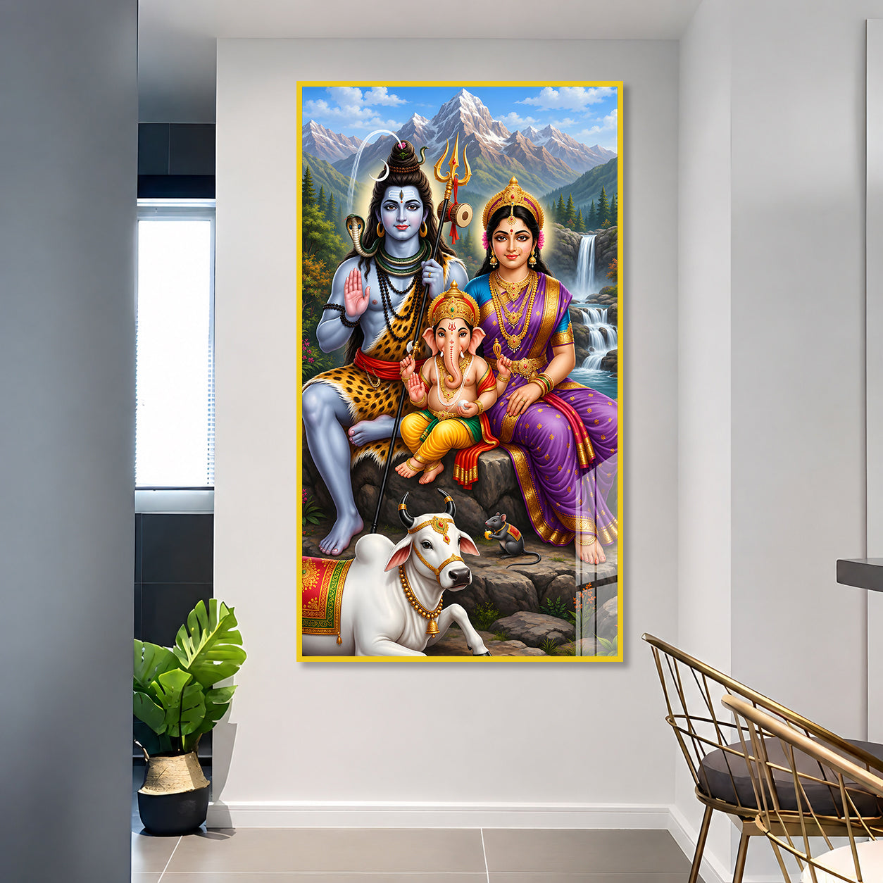 Divine Shiv Parivar Acrylic Wall Painting with Ganesha Nandi and Trishul