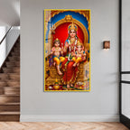 Goddess Parvati Ganesha and Kartikeya Vertical Acrylic Wall Art for Living Room