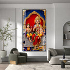 Mata Parvati Ganesha Kartikeya Black Framed Acrylic Painting for Religious Gifting