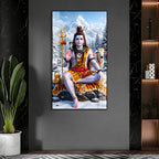 Meditating Mahadev Acrylic Wall Painting with Tiger Skin and Himalayan Background